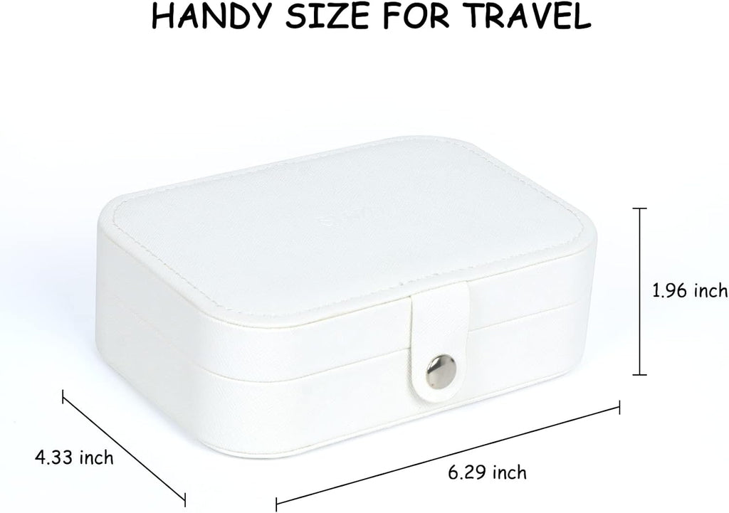 Travel Jewelry Box, Small Jewelry Organizer Boxes for Women Girls, 2 Layer Travel Jewlery Case, PU Leather Mini Portable Jewerly Storage Display Holder for Earrings, Ring, Necklaces, Bracelets White1