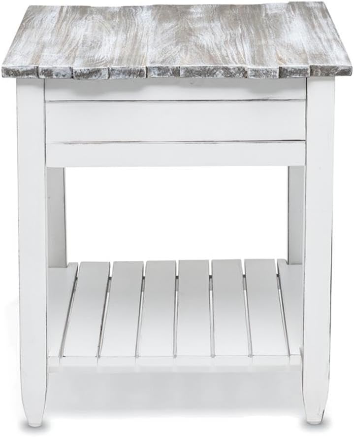 Pemberly Row Contemporary Wood End Table with Drawer, White/Gray Finish, 24&q...
