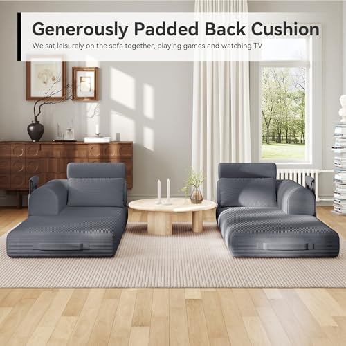 79"Round Arm Sofa with High Backrest Pillow for Living Room (Dark Gray) ...