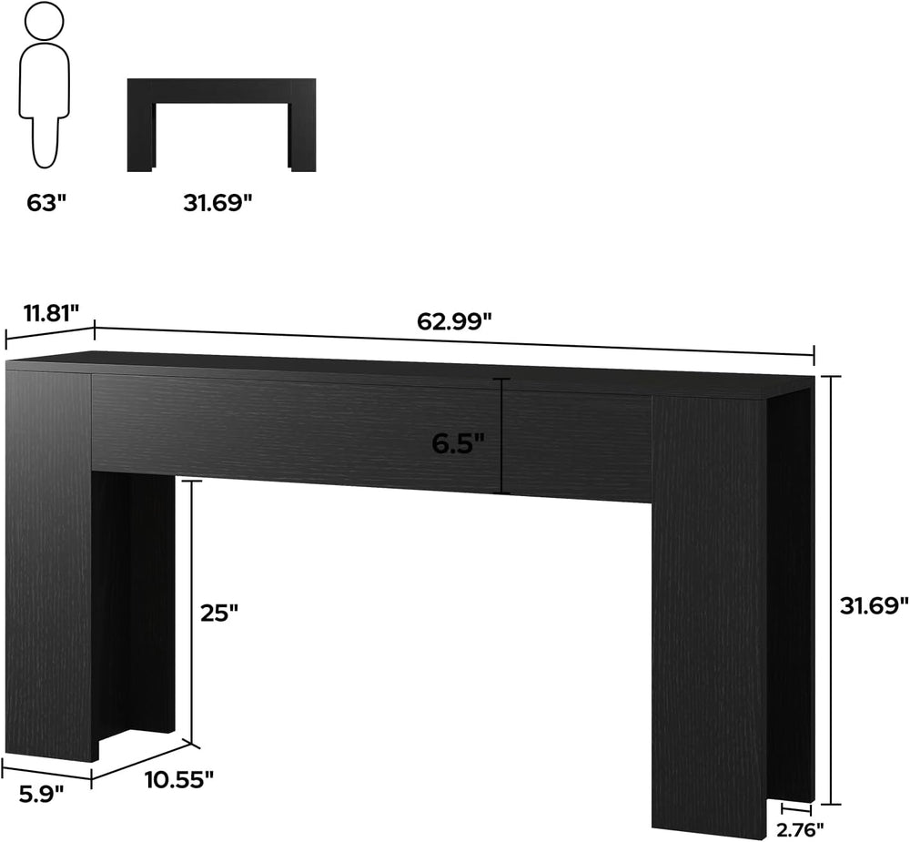 UNIQUITE 63-Inch Long Console Table with RGB LED Lights, Extra Wide and Thick...