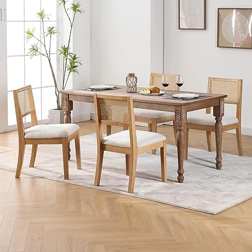 Rattan Dining Chairs Set of 2, Natural Upholstered Kitchen/Restaurant Chair
