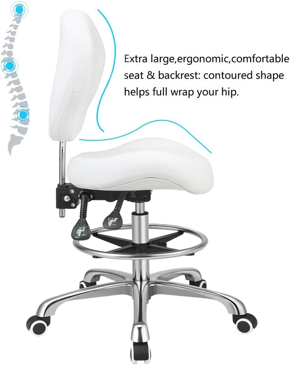 Kaleurrier Adjustable Stools Drafting Chair: with Back Support & Foot Rest