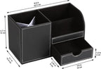 KINGFOM Desk Organizer Office Supplies Caddy Pu Leather Multi-function Storage Box Pen/Pencil,Cell phone, Business Name Cards Remote Control Holder with Small Drawer Black