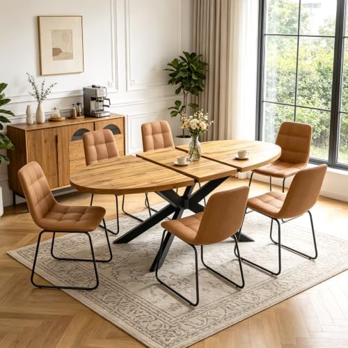 63"-78.7" Extendable Oval Dining Table Set for 6 | 7 Piece Large Ro...