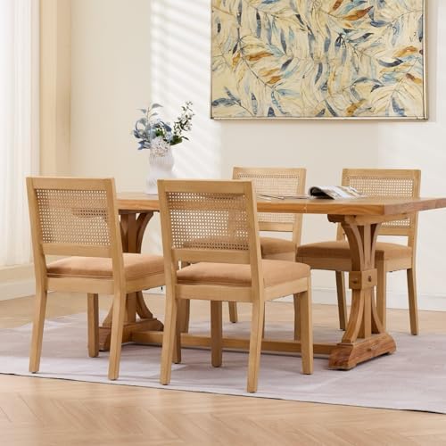French Country Dining Chairs Set of 6, Amber Wood Kitchen & Dining Room C...