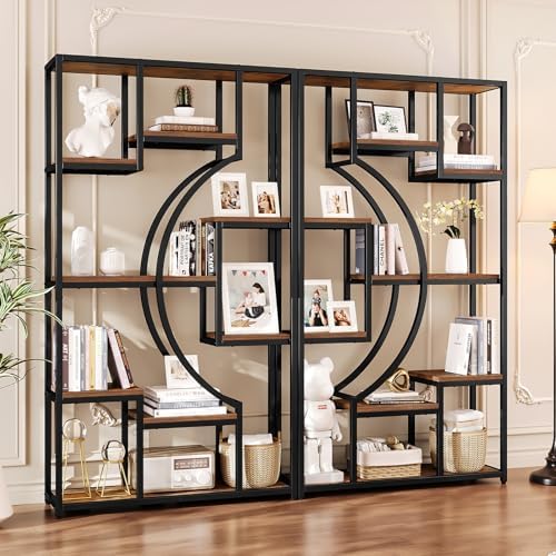 HolliWill 70.8" Tall Bookshelf Set of 2, 79" Wide Geometric Display...
