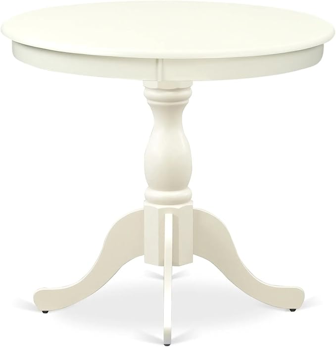 East West Furniture AMVA3-LWH-W 3 Piece Kitchen Table Set for Small Spaces Contains a Round Dining Room Table with Pedestal and 2 Dining Chairs, 36x36 Inch, Linen White