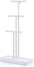 Love-KANKEI Jewelry Tree Stand White Metal and Wood Base Large Storage Jewelry Organizer for Necklaces Bracelets Earrings Holder Organizer Jewelry Display Gift White and White