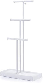 Love-KANKEI Jewelry Tree Stand White Metal and Wood Base Large Storage Jewelry Organizer for Necklaces Bracelets Earrings Holder Organizer Jewelry Display Gift White and White