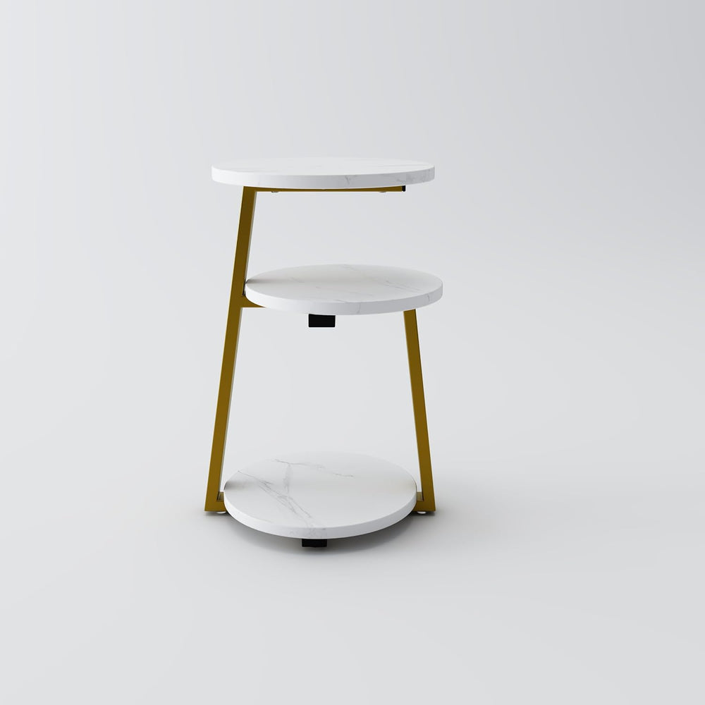 3-Tier Round End Table, Faux Marble Top Side Table with Sturdy Metal Legs, Mo...