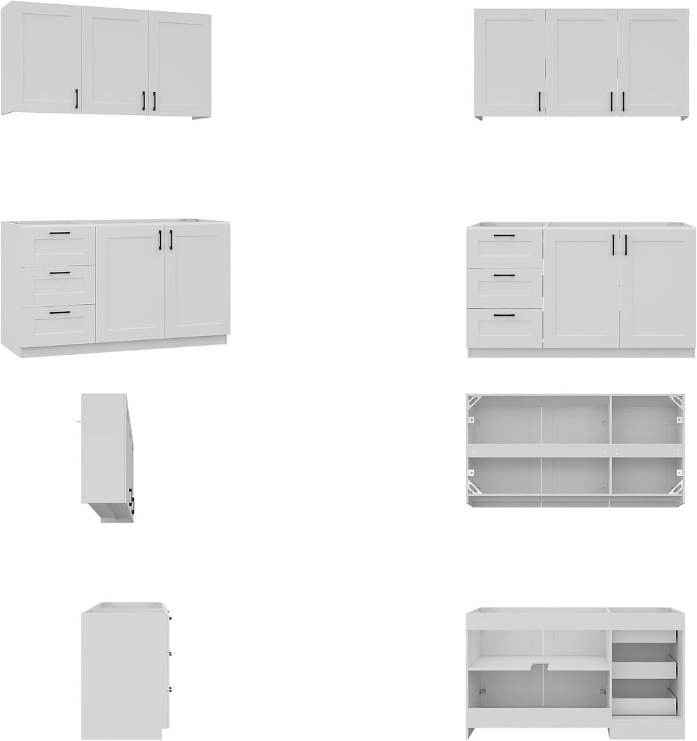 Homsee 60" W Modular Kitchen Pantry with Wall Cabinet, DIY Kitchen Cabin...