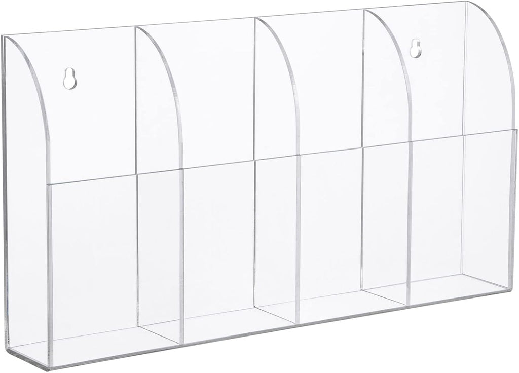 Yeeco Acrylic Remote Holder Wall Mount - 4 Compartment, Clear Acrylic Remote Control Holder, 10.4''1.6''5.6'' Wall Pen Holder, Pen & Makeup Key Organizer