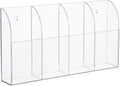 Yeeco Acrylic Remote Holder Wall Mount - 4 Compartment, Clear Acrylic Remote Control Holder, 10.4''1.6''5.6'' Wall Pen Holder, Pen & Makeup Key Organizer