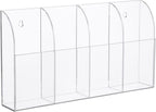 Yeeco Acrylic Remote Holder Wall Mount - 4 Compartment, Clear Acrylic Remote Control Holder, 10.4''1.6''5.6'' Wall Pen Holder, Pen & Makeup Key Organizer