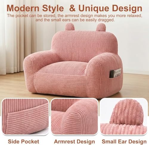 Stuffed Animal Bean Bag Storage Chair Cover (No Filler) Soft Washable Stuffable Removable Premium Organizing Plush Toys Comfortable Organizer Keep Clutter with Premium Adults (Pink, Sofa with Filler)