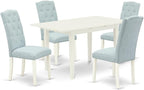 East West Furniture NOCE5-LWH-15 5 Piece Kitchen Table Set for 4 Includes a Rectangle Dining Table with Butterfly Leaf and 4 Baby Blue Linen Fabric Parson Chairs, 32x54 Inch, Linen White