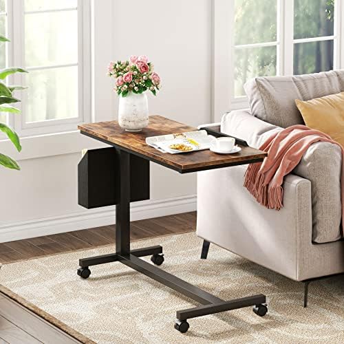 Tribesigns Height Adjustable C Shaped End Table with Wheels and Side Pocket, ...