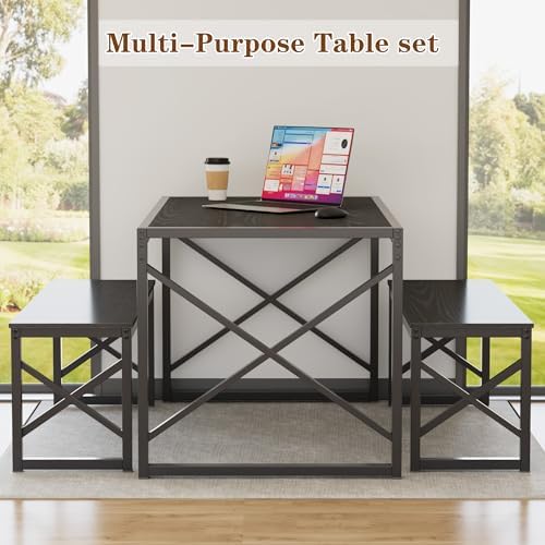 VECELO 55” Kitchen Dining Table Set for 4, Heavy-Duty Steel Frame & Wood-...