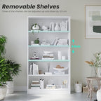 Bookshelf, 5 Wooden Book Shelf Bookcase with Freestanding Display Storage, Open Modern Bookshelf for Bedroom, Living Room, Dinning Room, Office, 60Inch, White