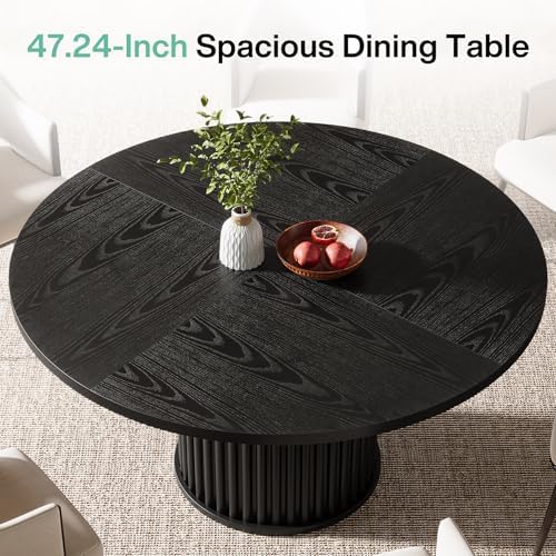 Tribesigns 47.24" Black Round Dining Table for 4-6 People