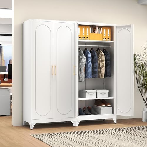 Polup 71" White Metal Armoire Wardrobe Closet with 2 Doors and Shelves