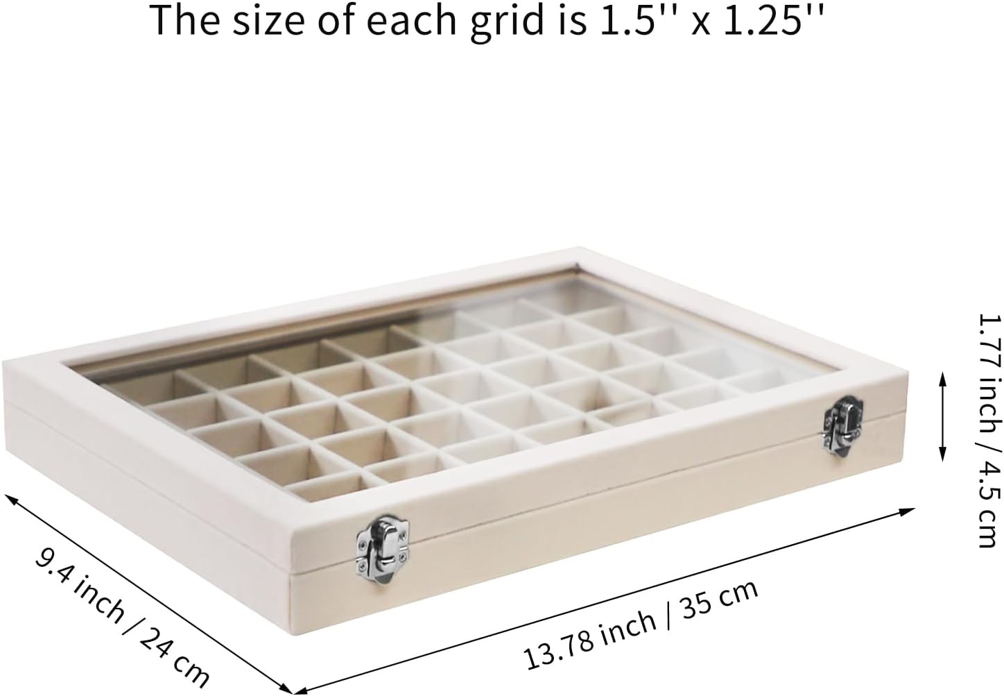 Stratalife Jewelry Organizer, Velvet Earring Storage Box, 13.78"x9.4" | 48 Grid Stackable Jewelry Tray with Clear Lid, Velvet Jewelry Box for Drawer, Necklace Trinket Display Organizer, Beige