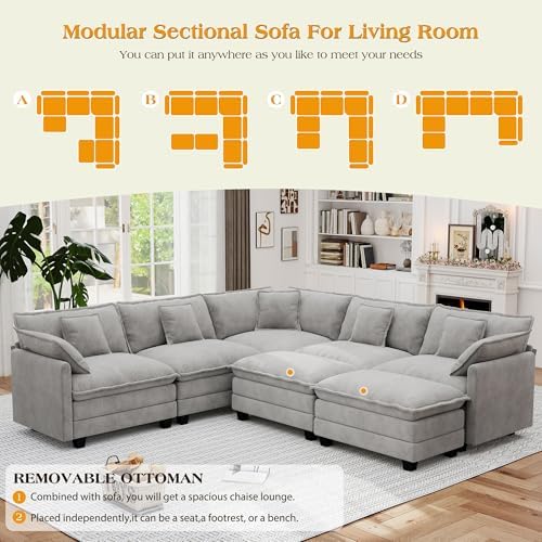 Hanherry Modular Sectional Sofa,Cloud Couch for Living Room,Modern Deep Seat ...