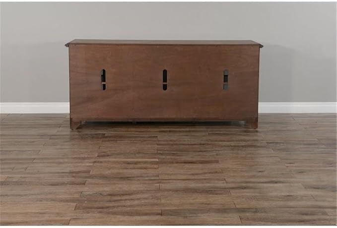 Pemberly Row Doe Valley 70" Transitional Wood TV Cabinet, Taupe Brown Finish, Mahogany Solids and Veneers, Adjustable Shelves, Cord Management, Fits TVs Up to 80", Living Room Media Console