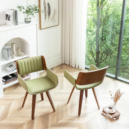 LUNLING Swivel Accent Faux Leather Dining Chairs, Mid Century Modern Chairs w...