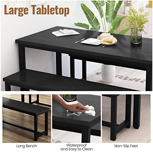 Recaceik Dining Table Set with Bench, 3 Pieces Dining Furniture Set Kitchen T...
