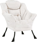 Furlide Lazy Chair with Ottoman, Soft Comfy Chair for Bedroom, Beige | Accent Lounge Chair with folding Foot Stool, Removable Washable Cover and Side Pocket for Reading, Relaxing in Living Room