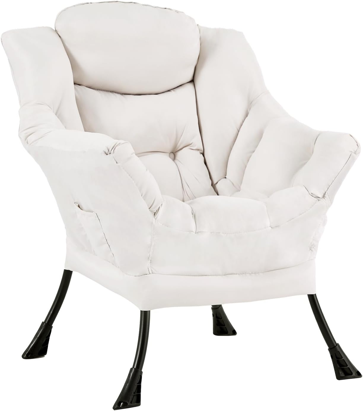 Furlide Lazy Chair with Ottoman, Soft Comfy Chair for Bedroom, Beige | Accent Lounge Chair with folding Foot Stool, Removable Washable Cover and Side Pocket for Reading, Relaxing in Living Room