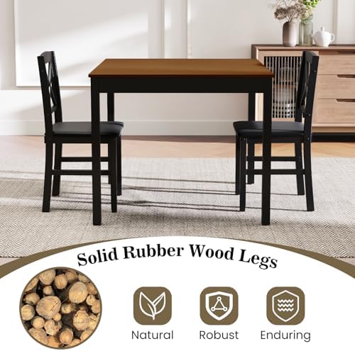 GIANTEX 3-Piece Dining Table Set for 2 - Small Wooden Kitchen Table with Upho...