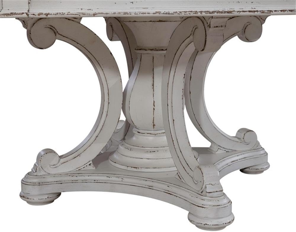 Pemberly Row Magnolia Manor Round Wood Table Set, Antique White Finish, 72 in...