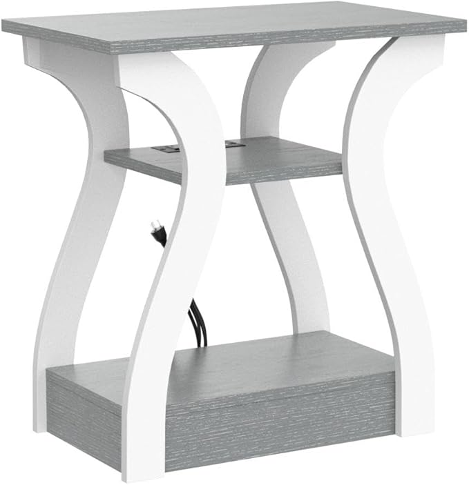 End Tables Living Room, Grey End Table with Charging Station, Grey Side Table...
