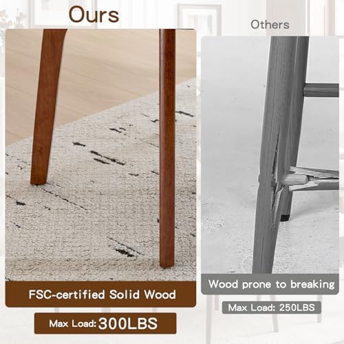 Furniliving Oak Wooden Dining Chairs Set of 4, Mid-Century Modern Leather Uph...