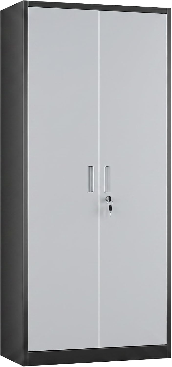 71-Inch Lockable Metal Storage Cabinet, Black and Gray | 15.75"D x 31.50...
