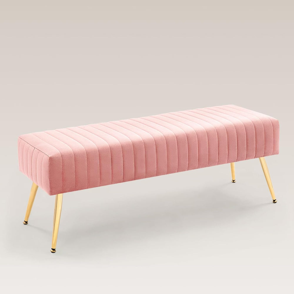 Furnimart 44 Inch Pink Velvet Ottoman Bench, Modern Upholstered Bedroom Bench...
