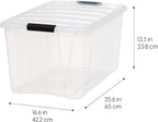 IRIS USA 72 QT Plastic Storage Box with Lid and Latches - 4 Pack - BPA-Free, See-Through Organizing Solution, Durable Nestable Stackable Containers, Secure Pull Handle - Clear