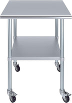 AmGood 30" Long x 30" Deep Stainless Steel Table with Casters