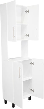 76.8" White Double Door Storage Cabinet: Modern Kitchen Pantry with Open Shelf & Hutch - Wooden Organizer for Small Spaces & Family Households