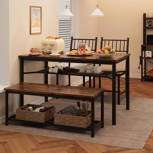 Garvee Dining Table Set for 4 with Bench and Chairs, 4-Piece Kitchen Table Se...