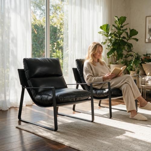 DUOMAY Set of 2 Modern PU Leather Accent Armchair, Black