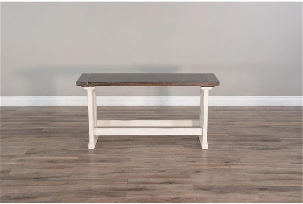 Pemberly Row Farmhouse Solid Wood Dining Bench in Brown/White, Rustic Wood Co...