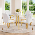 42" Round Glass Dining Table Set for 4,Modern Breakfast Table Set for 4 with Luxury Gold Chrome Legs,Space Saving Kitchen Table and White Gold Chairs for Apartment,Easy Assembly