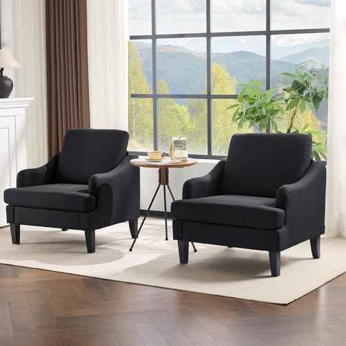 VINGLI Linen Fabric Accent Chairs Set of 2, Grey Modern Upholstered Armchair,...