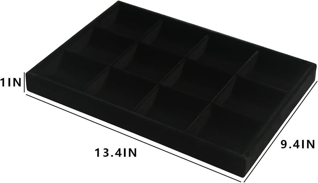 Coward 2PC Black Velvet Stackable 12 Grids Jewelry Organizer Tray Bracelet Display Stand for Selling Velvet Necklace Holder Earring Box Storage (12grid+12grid)