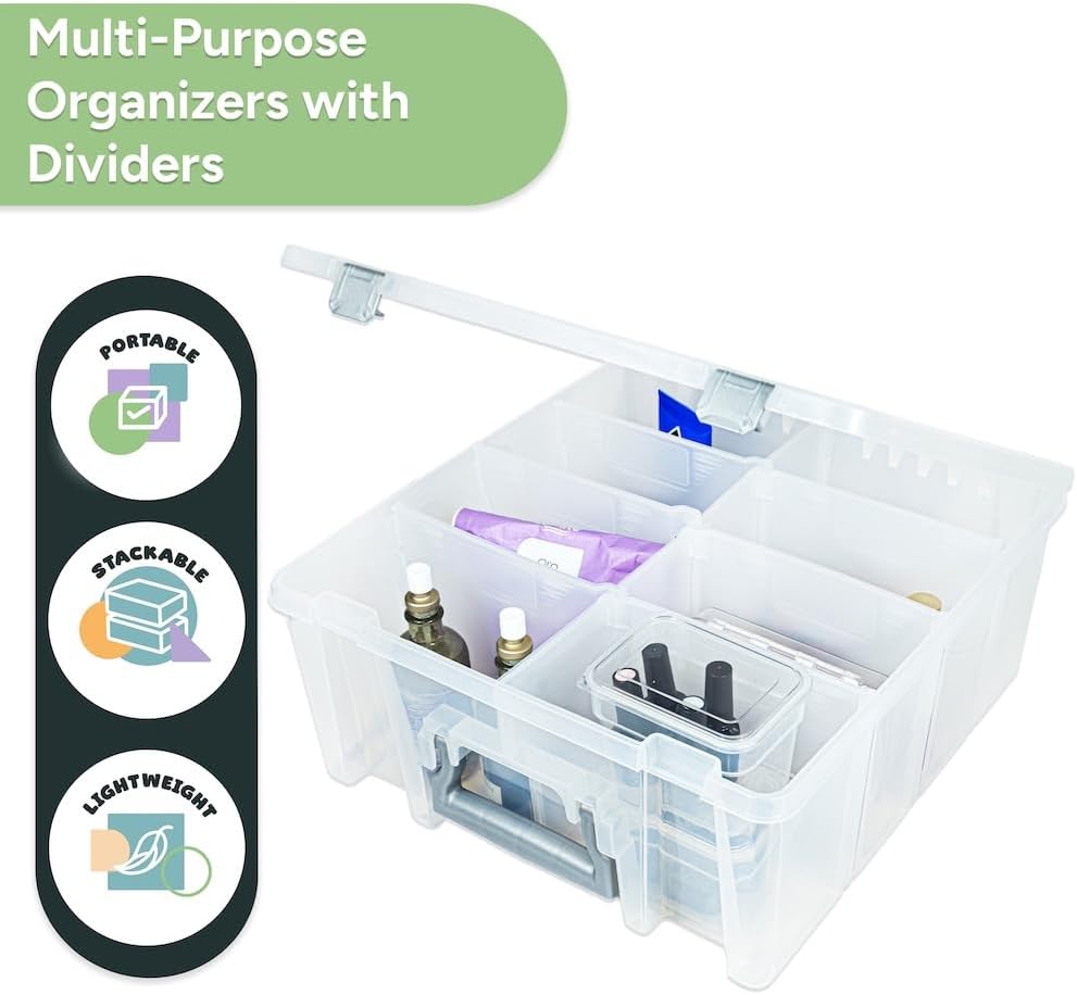 Best Kept Super Satchel Double Deep Compartment Box - Art Storage with 8 Removable Compartments | Smart Closure for Craft Supplies, Home & Office Improvement