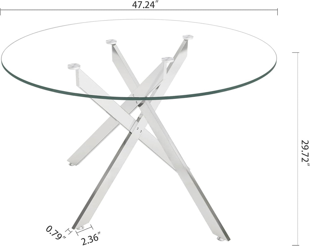 7-Piece Round Glass Dining Table Set for 6, 47" Circle Kitchen Table wit...