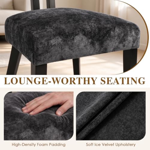 Dining Chairs Set of 4, Silky Velvet Dining Room Chairs, Charcoal Black